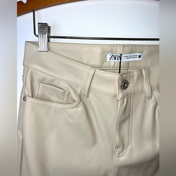 BRAND NEW ZARA BEIGE LEATHER SLIM FIT SIZE 6 PANTS!! - Picture 5 of 5